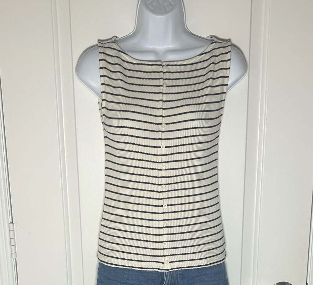 Ann Taylor Striped Button-Front Ribbed Tank Top